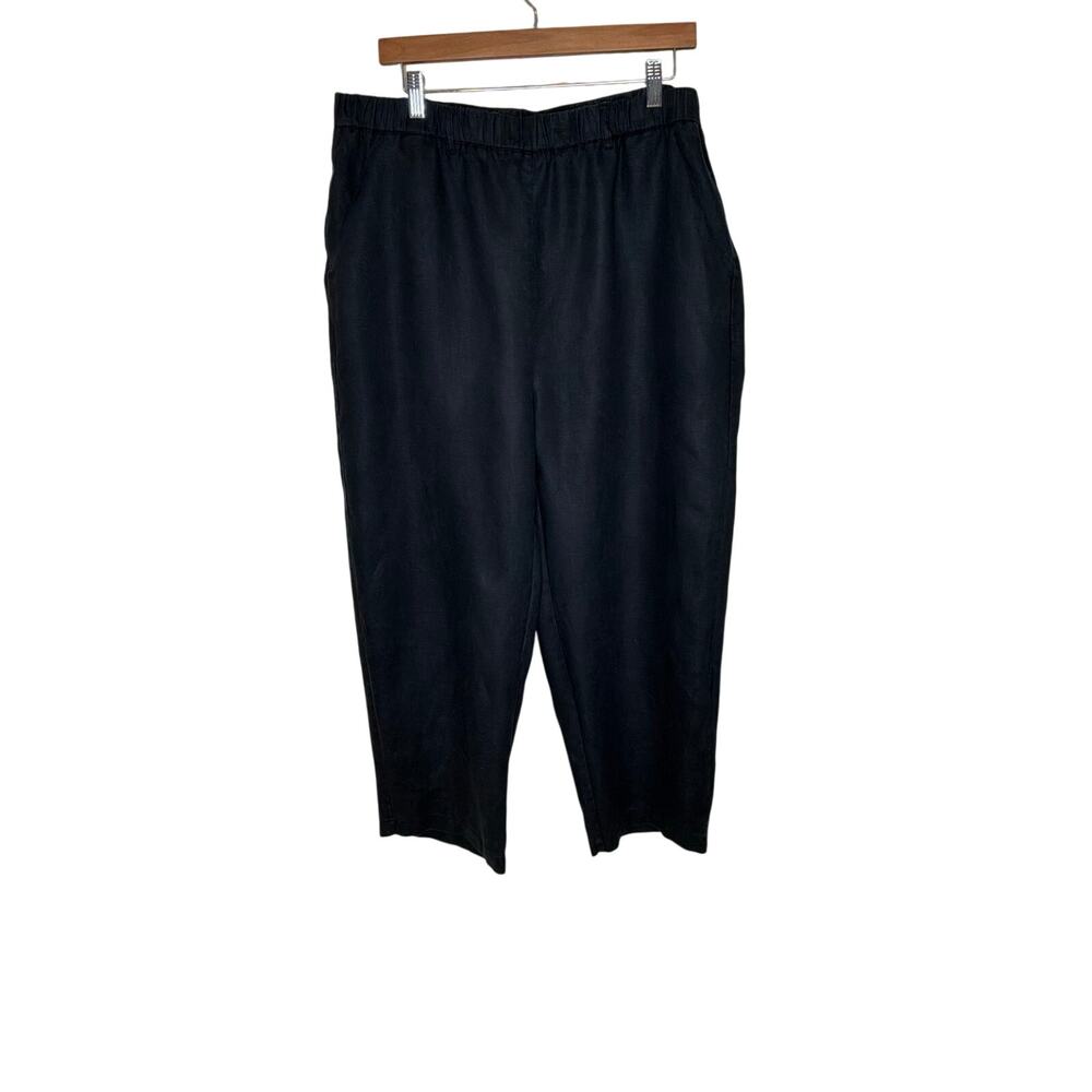 Quince 100% European Linen Pants Womens XL Black Tapered Ankle Pull On Pockets